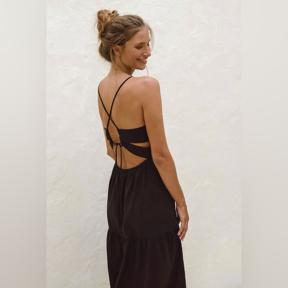 ROVE JOIE Midi Dress - black linen cotton (Small)